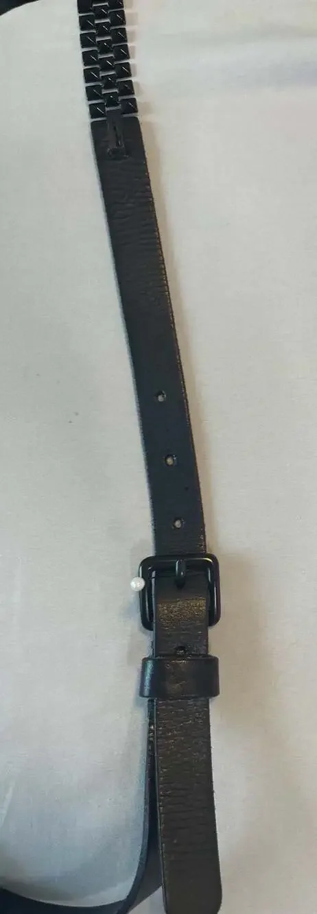 Black Genuine Leather Studded Belt – Square Black Buckle Punk Rock Moto Style